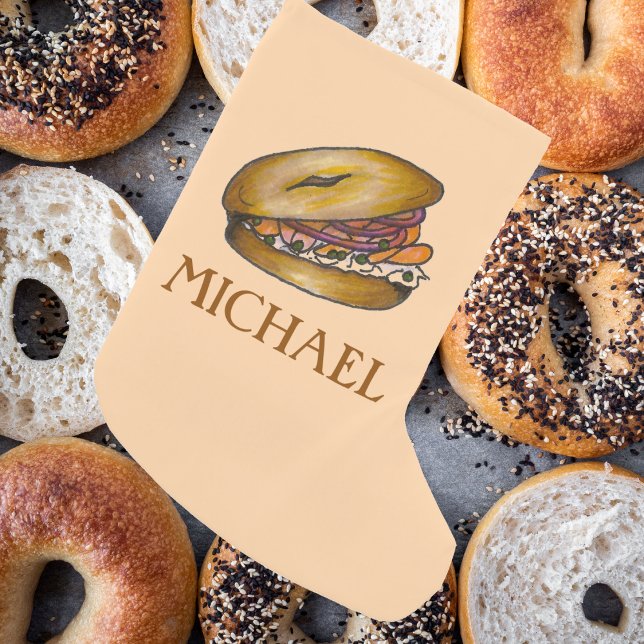 Jewish Deli Bagel Lox Capers Cream Cheese Foodie Liten Julstrumpa (Lox and capers stocking)