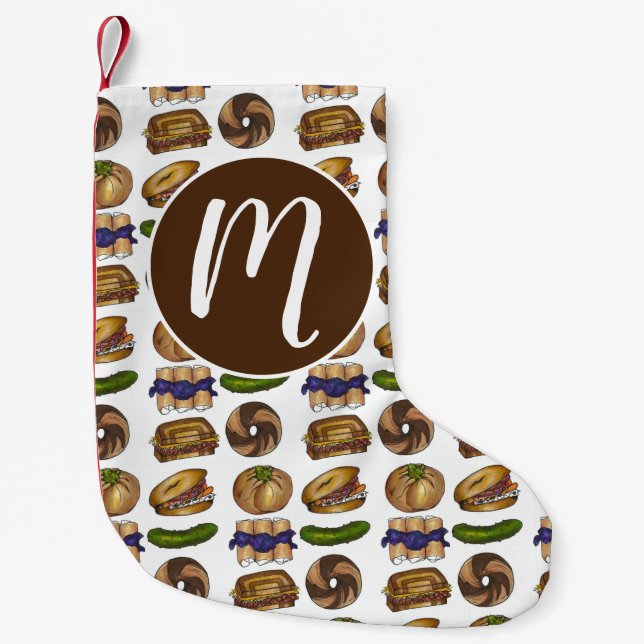 Jewish Deli Mat Pickle Knish Blintz Bagel Lox Liten Julstrumpa (Framsidan)