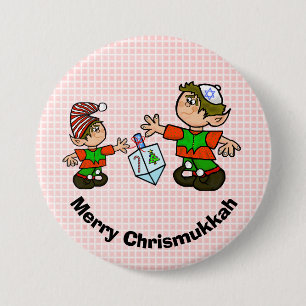 Jewish Elf och Dreidel Chrismukah Button Knapp