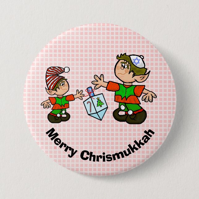 Jewish Elf och Dreidel Chrismukah Button Knapp (Framsida)