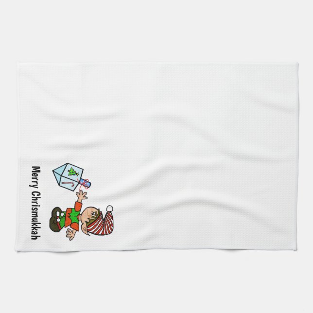Jewish Elf with Dreidel Chrismukah Kitchen Towel Kökshandduk (Horisontell)