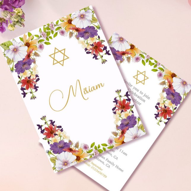 Jewish Girl Baby Blommigt Hebrew Naming Ceremony Inbjudningar (Skapare uppladdad)