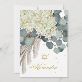 Jewish Girl Baby Naming Blommigt Foliage Guld Inbjudningar