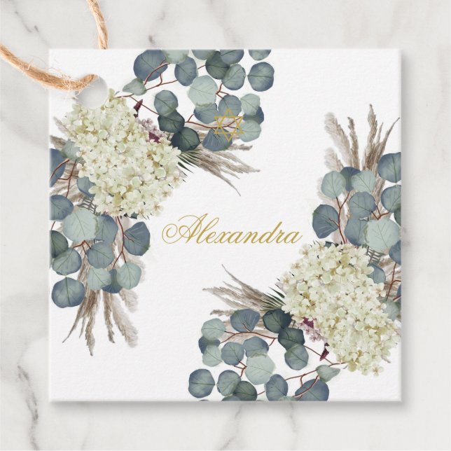 Jewish Girl Baby Naming Blommigt Guld Gåvor Etiketter (Framsida)