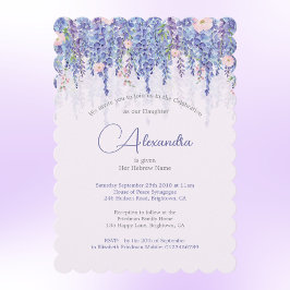 Jewish Girl Baby Naming Blommigt Lavender Elegant Inbjudningar