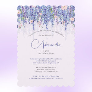 Jewish Girl Baby Naming Blommigt Lavender Elegant Inbjudningar