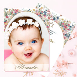 Jewish Girl Baby Naming Fält Flower Photo Inbjudningar