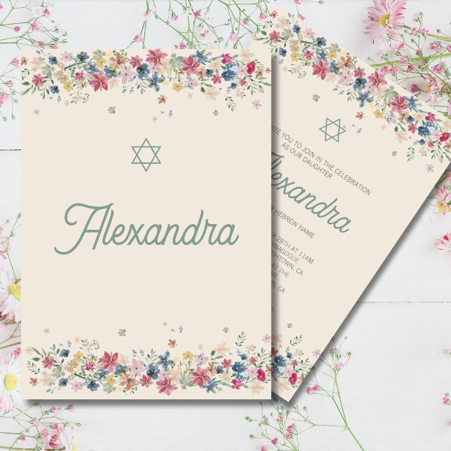 Jewish Girl Baby Naming Fält Flowers Inbjudningar (Skapare uppladdad)