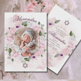 Jewish Girl Baby Naming Rosa ros Photo Inbjudningar