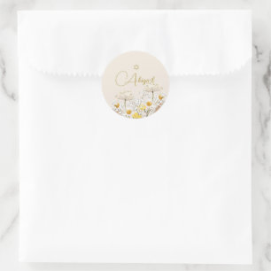 Jewish Girl Baby Naming Watercolor Fält Flowers Runt Klistermärke
