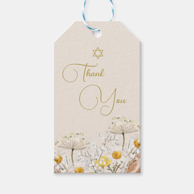 Jewish Girl Baby Naming Wildblomme Tack Presentetikett (Framsidan)