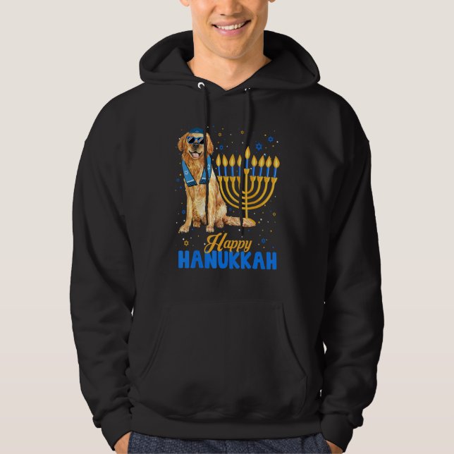 Jewish Golden Retriever Dog Menorah Happy Hanukkah Hoodie (Framsida)