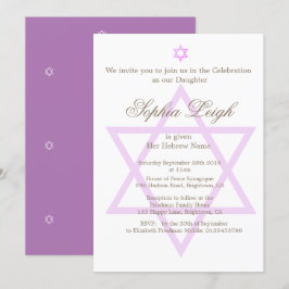 Jewish Hebrew Lila Girl Girl Naming Ceremony Inbjudningar
