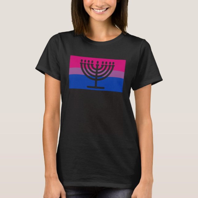 Jewish Hebrew Menorah Gay Bisexual Pride Flag Part T Shirt (Framsida)