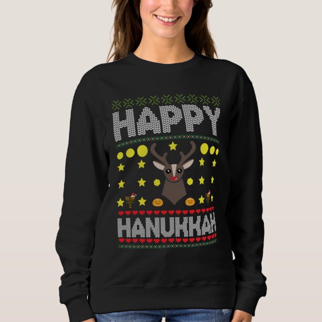 Jewish Helgdag - Ugly Hanukkah Sweater T Shirt (Framsida)