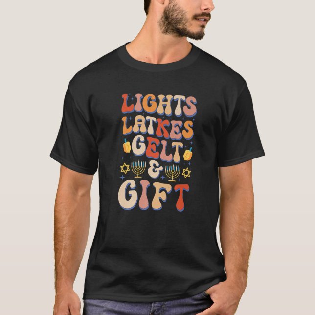 Jewish Light Latkes Gelt Hanukkah Chanukah Christm T Shirt (Framsida)