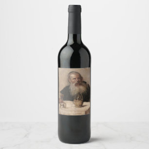 Jewish Man Drinking Vin (av Olga Boznanska) Vinflaska Etikett