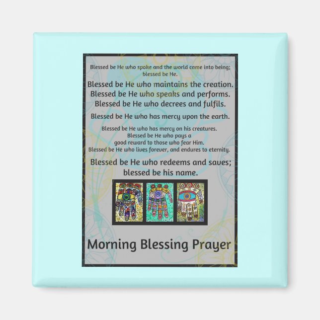 Jewish Morgon Blessing Prayer Batik Hamsa Magnet (Framsidan)