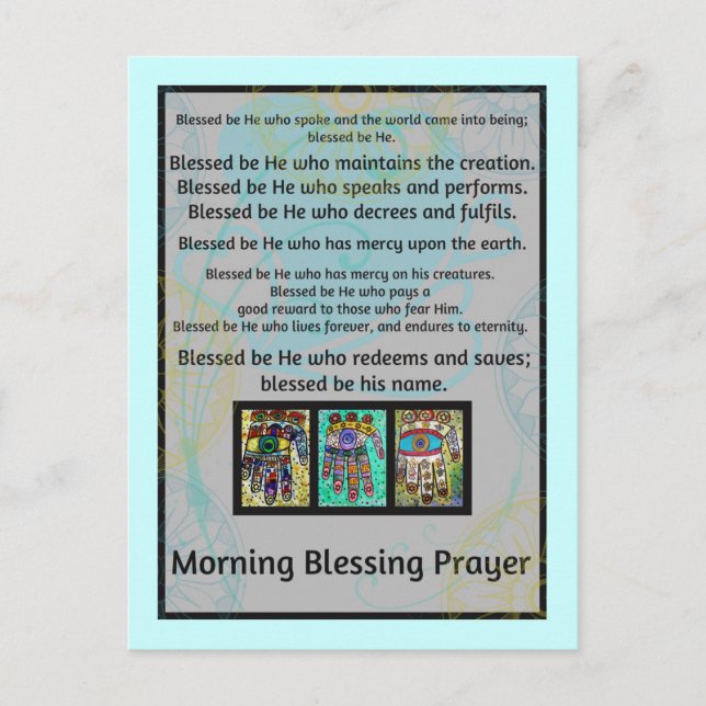 Jewish Morgonbluting Prayer Batik Hamsa Vykort (Framsida)