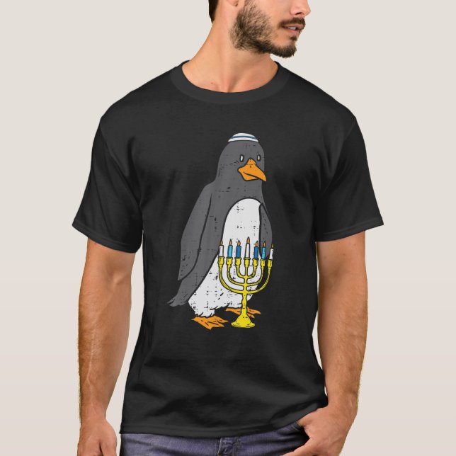 Jewish Penguin Menorah Animal Hanukkah Pajamas Cha T Shirt (Framsida)