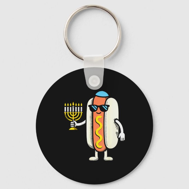 Jewish Pjs Hotdog Funny Food Hanukkah Pajamas Chan Nyckelring (Framsida)