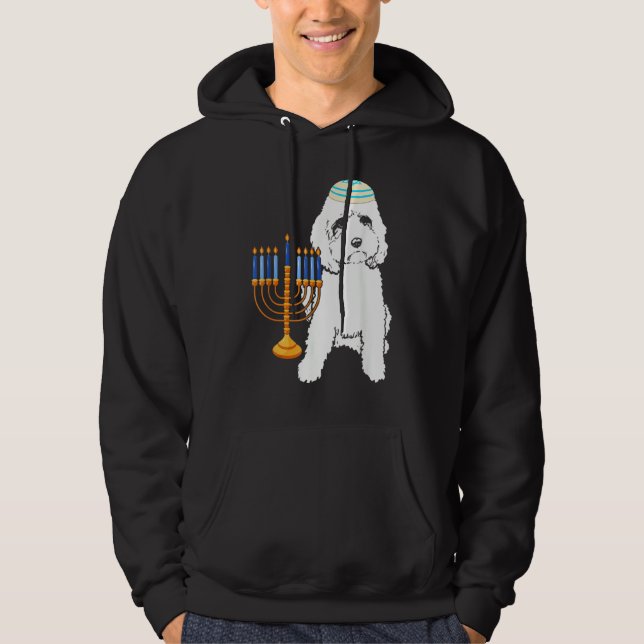Jewish Poodle Dog Menorah Hanukkah Pajamas Chanuka Hoodie (Framsida)