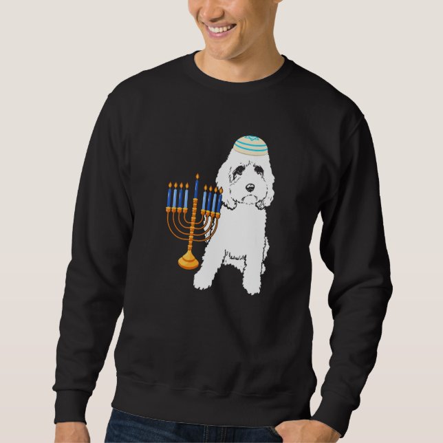 Jewish Poodle Dog Menorah Hanukkah Pajamas Chanuka Lång Ärmad Tröja (Framsida)