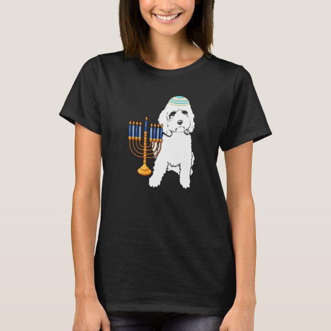 Jewish Poodle Dog Menorah Hanukkah Pajamas Chanuka T Shirt (Framsida)