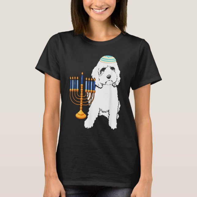 Jewish Poodle Dog Menorah Hanukkah Pajamas Chanuka T Shirt (Framsida)