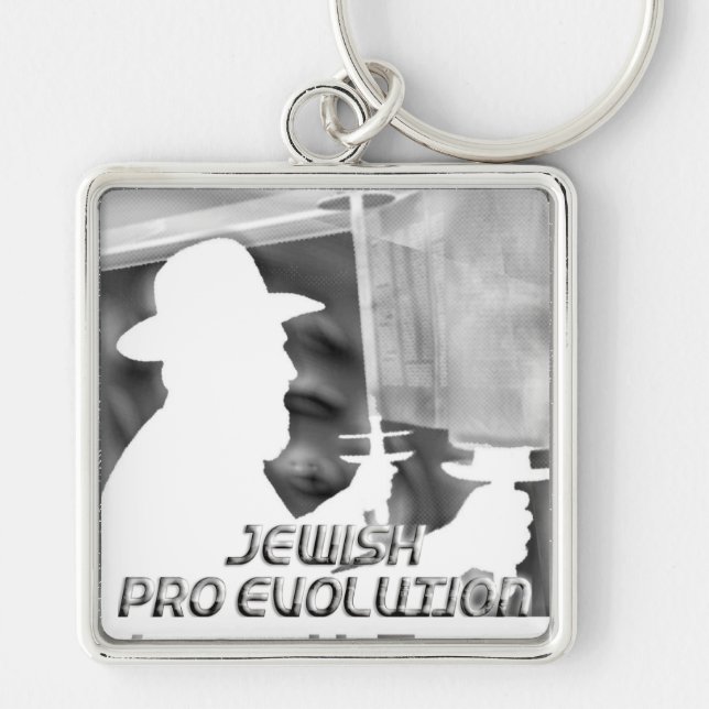 Jewish Pro Evolution Fyrkantig Silverfärgad Nyckelring (Framsidan)