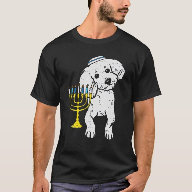 Jewish Pudel Hund Menorah Hanukkah Pajamas Chanuka T Shirt (Framsida)