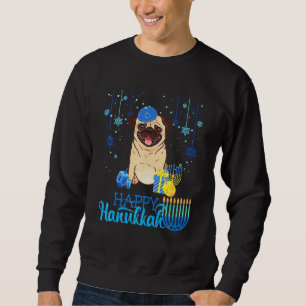 Jewish Pug Hund Menorah Hat Chanukah Hanukkah Jewi Lång Ärmad Tröja