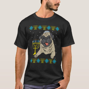 Jewish Pug Hund Menorah Ugly Hanukkah Pajamas Chan T Shirt