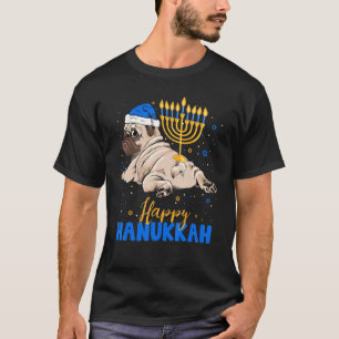 Jewish Pug Menorah Lycklig Hanukkah Chanukah Hund T Shirt
