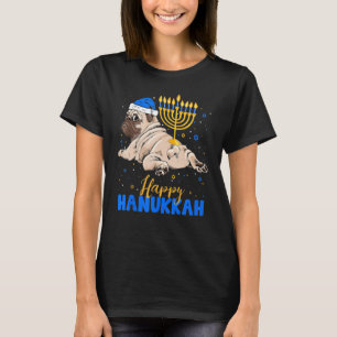 Jewish Pug Menorah Lycklig Hanukkah Chanukah Hund T Shirt