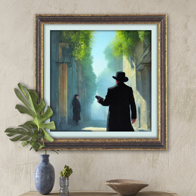 Jewish Rabbi Walking in Jerusalem Street Art Print Poster (Skapare uppladdad)