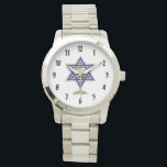 Jewish Star Armbandsur<br><div class="desc">Judiska gåvor och presentidéer med vackra judiska stjärnor av David med ett vin glas i centrum.</div>