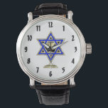 Jewish Star Armbandsur<br><div class="desc">Judiska gåvor och presentidéer med vackra judiska stjärnor av David med ett vin glas i centrum.</div>