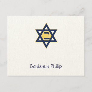 Jewish Star Hebrew Initial Pub Mitzvah Tack Kort