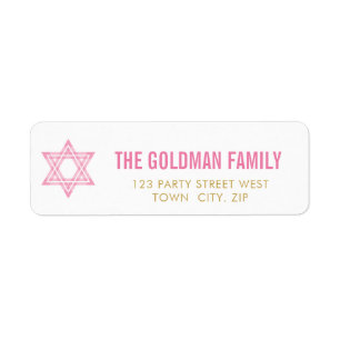 JEWISH STAR modern bat mitzvah rosa guld enkel Returadress Etikett