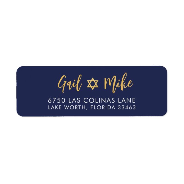 JEWISH STAR modern marinblå guld Returadress Etikett (Framsidan)