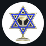 Jewish Star Runt Klistermärke<br><div class="desc">Judiska gåvor och presentidéer med vackra judiska stjärnor av David med ett vin glas i centrum.</div>