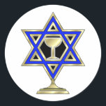Jewish Star Runt Klistermärke<br><div class="desc">Judiska gåvor och presentidéer med vackra judiska stjärnor av David med ett vin glas i centrum.</div>