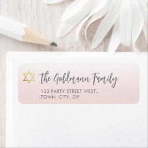 JEWISH STAR:s moderna bat mitzvah blek rosa guld Returadress Etikett
