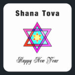 Jewish Star Shana Tova Fyrkantigt Klistermärke<br><div class="desc">Shana Tova Jewish Star har Hebrew stil nedfläckad glass Star av David och Sunny hälsning för ett Gott nytt år.</div>