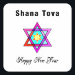 Jewish Star Shana Tova Fyrkantigt Klistermärke<br><div class="desc">Shana Tova Jewish Star har Hebrew stil nedfläckad glass Star av David och Sunny hälsning för ett Gott nytt år.</div>