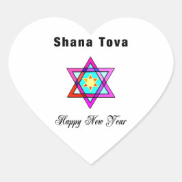 Jewish Star Shana Tova Hjärtformat Klistermärke