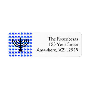 Jewish Stars & Menorah Returadress Etikett