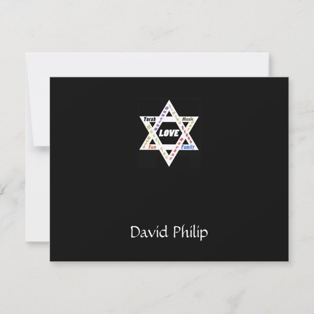 Jewish Values Star Black Pub Mitzvah Tack Card (Framsida)