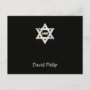 Jewish Values Star Black Pub Mitzvah Tack Card Kort